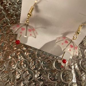 Umbrella earrings, with heart print detail